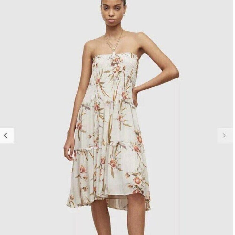 AllSaints Ellie Dorado Smocke Tube Midi Convertible Skirt Dress Floral S